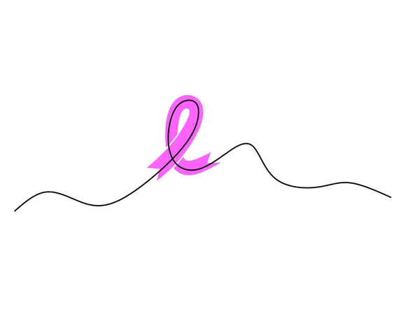 One Single Continuous Line Purple Ribbon World Cancer Day Isolated — Stock Vector