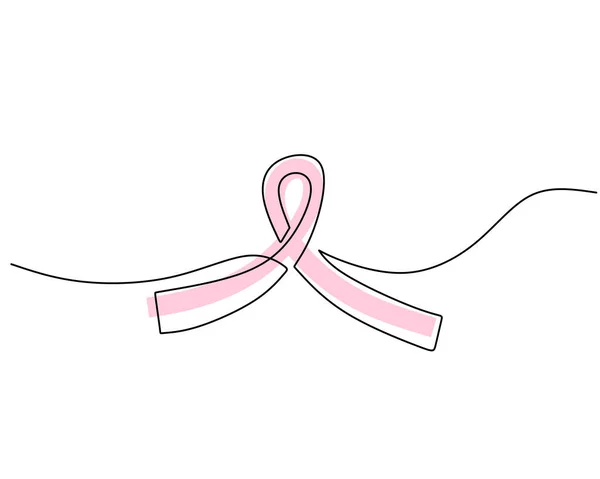 One Single Continuous Line Pink Ribbon World Cancer Day Isolated — Stock Vector