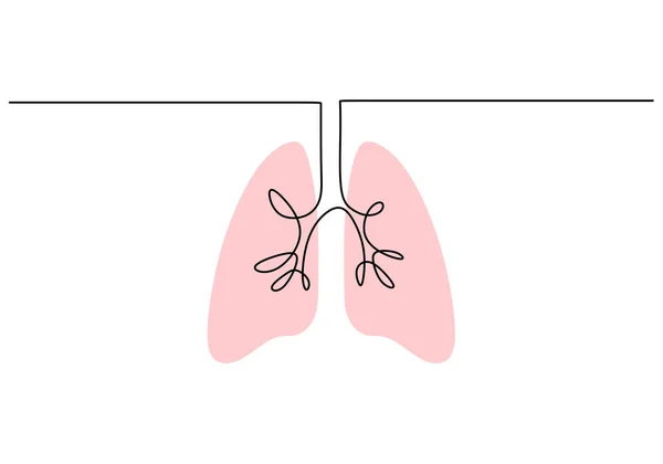 Una Singola Linea Continua Anatomia Polmonare Isolata Fondo Bianco — Vettoriale Stock