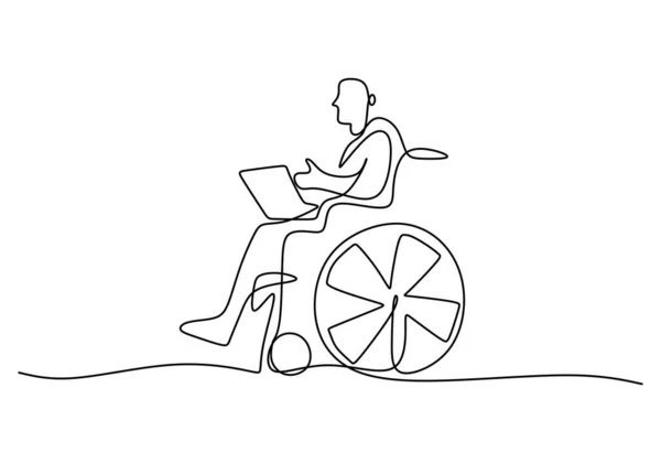 Continu Une Seule Ligne Homme Handicapé Faisant Travail Maison Avec — Image vectorielle