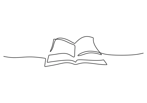 Continuous One Line Opened Book Study Isolated White Background — стоковый вектор