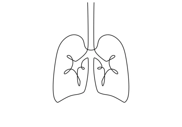 Continuous One Single Line Lungs Anatomy Isolated White Background — Stock Vector