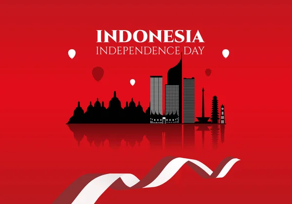 Hari Kemerdekaan Indonesia Poster Banner Untuk Perayaan Nasional Pada Agustus - Stok Vektor