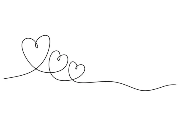 Nepřetržitý Jeden Řádek Tří Symbolů Lásky Srdce Izolované Bílém Pozadí — Stockový vektor