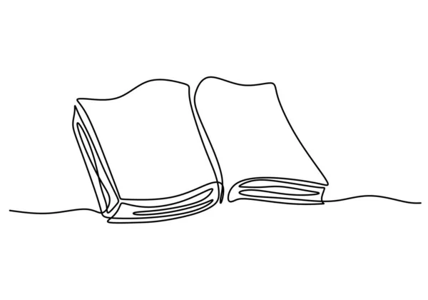 Безперервна Одна Лінія Відкритої Книги Шкільної Освіти Ізольована Білому Тлі — стоковий вектор