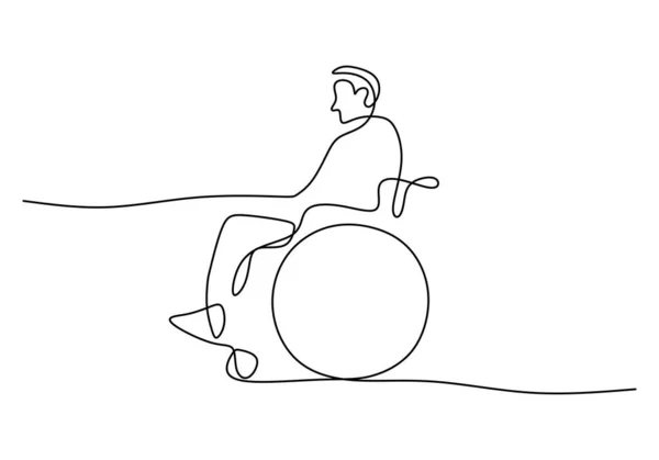 Ciągła Jedna Linia Niepełnosprawnego Siedzącego Wózku Inwalidzkim Białym Tle — Wektor stockowy