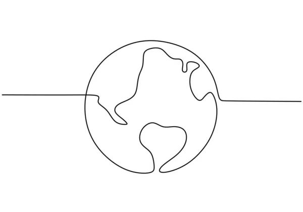 Contínua Uma Única Linha Globo Terrestre Isolada Sobre Fundo Branco — Vetor de Stock