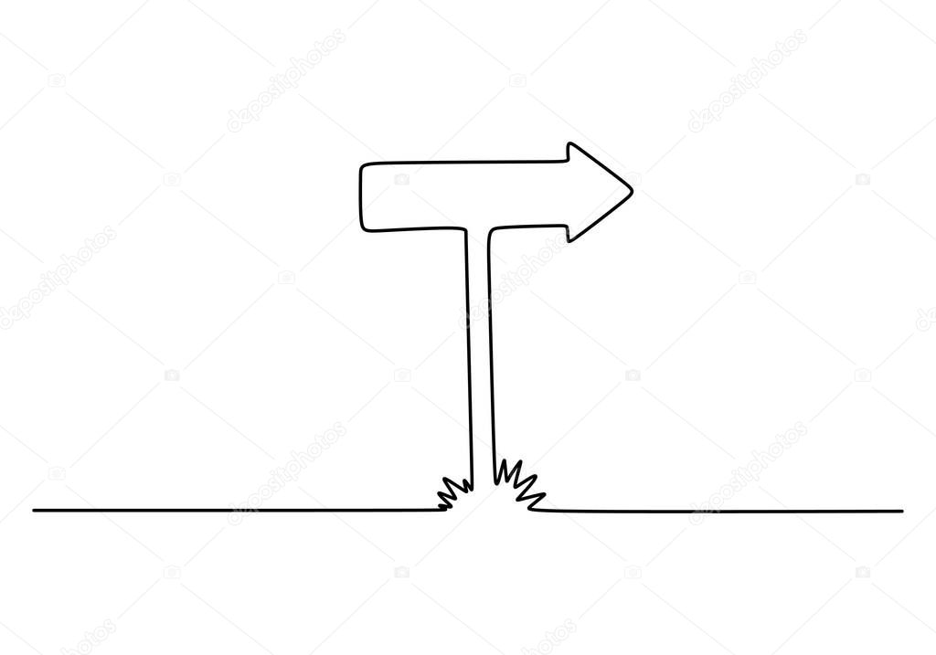 Continuous one single line of arrow signboard isolated on white background.