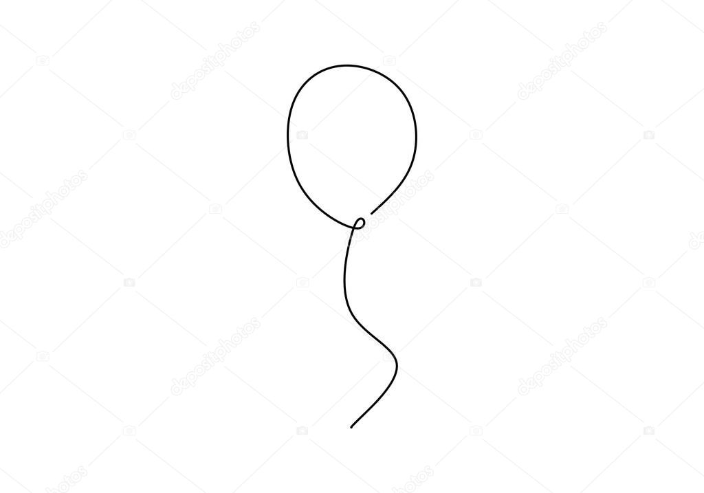 Continuous one single line of flying balloon isolated on white background.
