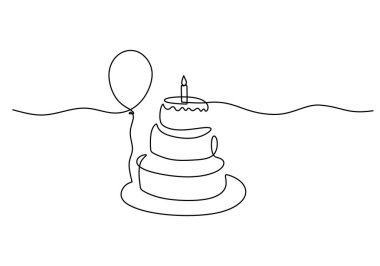 Beyaz arka planda izole edilmiş çocuk kutlaması için sürekli tek bir doğum günü pastası ve balonu..