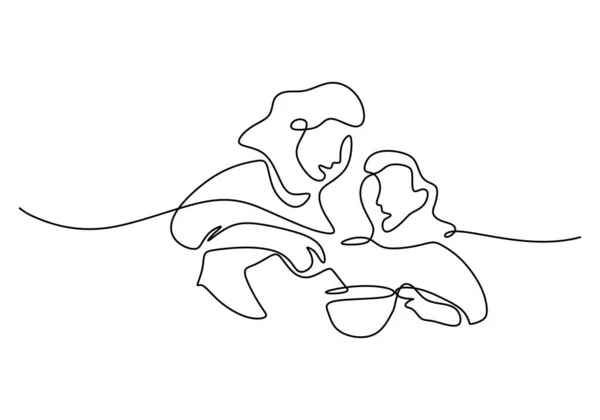 白い背景に隔離された母親と娘の料理の連続的な一列 — ストックベクタ