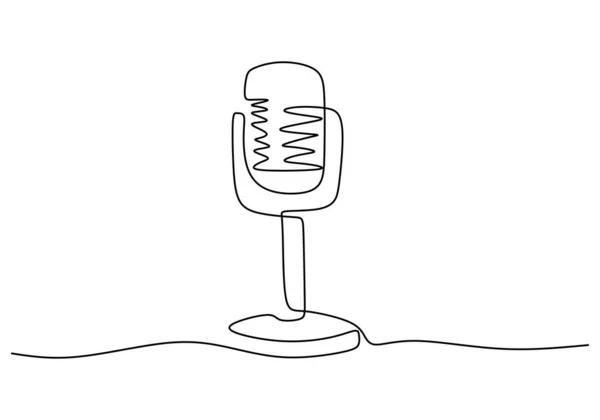 Одна Сплошная Линия Микрофона Изолированного Белом Фоне — стоковый вектор