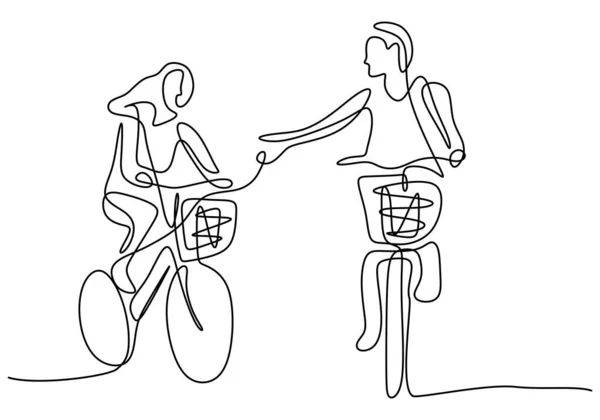 Одна Сплошная Линия Пара Ездит Классическом Велосипеде Изолированном Белом Фоне — стоковый вектор