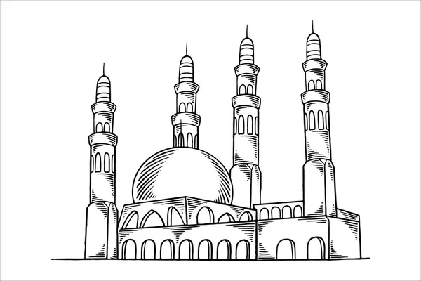 Рука Намальована Або Ескіз Великої Мечеті Елемент Ісламських Прикрас Рамадана — стоковий вектор