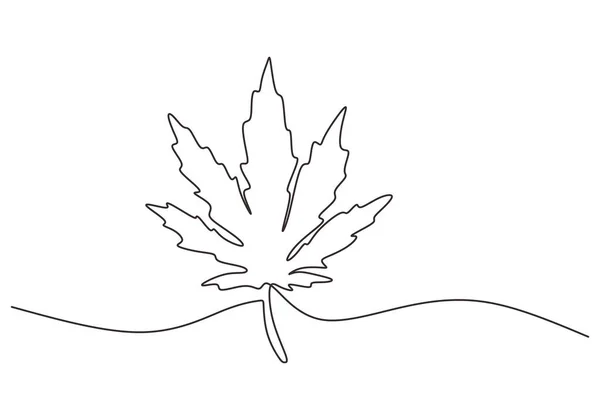 One Continuous Single Line Weed Leaf Room Decor Isolated White — Stock Vector