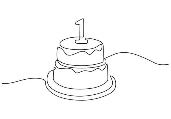 白い背景に隔離された子供のお祝いのための誕生日ケーキと風船の連続した1行 — ストックベクタ