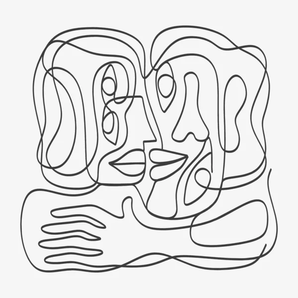 Αφηρημένη Πρόσωπο Μία Γραμμή Τέχνη Σχέδιο Μινιμαλισμό Άσχημη Ζωγραφιά Ζευγαριών — Διανυσματικό Αρχείο