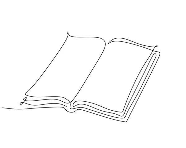Nepřetržitá Jedna Čára Kreslení Otevřené Knihy Letící Stránky Izolované Bílém — Stockový vektor