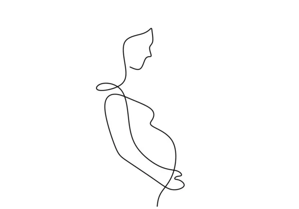 One Continuous Single Line Pregnant Woman Isolated White Background — Stock Vector