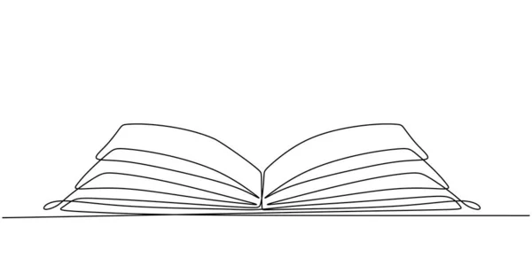 白の背景ミニマリズムスタイルで隔離された飛行ページとの連続的な1行の図面オープンブック 教育概念 学校のテーマに戻るのベクトルイラスト — ストックベクタ