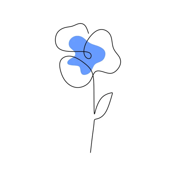 Jeden Souvislý Jeden Řádek Teplý Jarní Květ Modrou Barvou Izolované — Stockový vektor