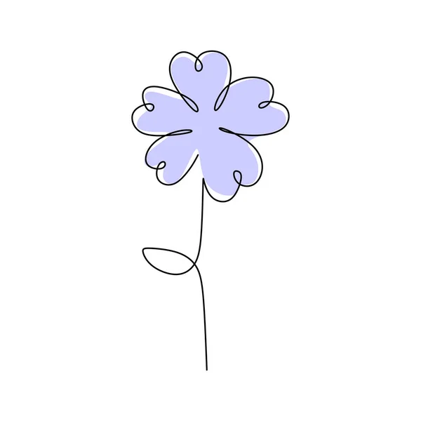 Una Sola Línea Continua Flor Primavera Phlox Rastrera Con Color — Vector de stock