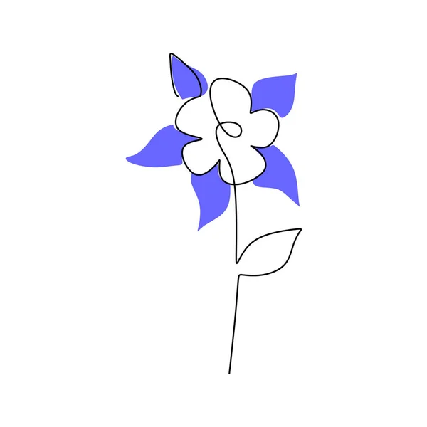 Una Sola Línea Continua Flor Primavera Columbine Con Color Azul — Vector de stock