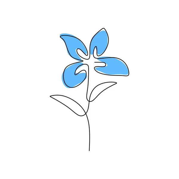 Una Sola Línea Continua Flor Primavera Iris Con Color Azul — Vector de stock