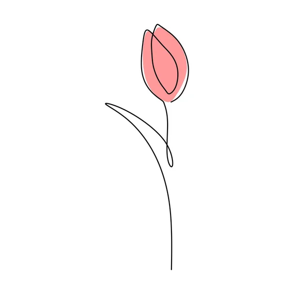 Une Seule Ligne Continue Fleurs Printemps Tulipes Avec Une Couleur — Image vectorielle