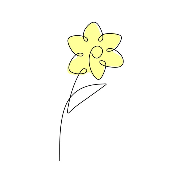 One Continuous Single Line Daffodil Spring Flower Yellow Color Isolated — Stock Vector