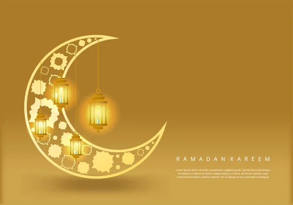 带有金色月亮和灯笼的Ramadan Kareem贺卡 — 图库矢量图片