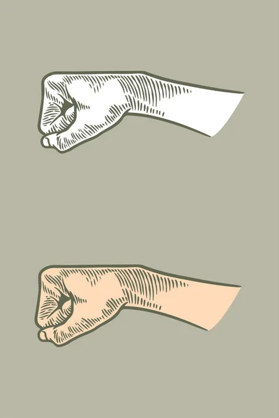 手描き彫刻灰色の背景に隔離された手拳腕 — ストックベクタ