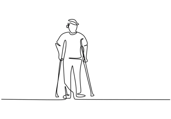 Une Seule Ligne Continue Homme Handicapé Avec Marchette Isolée Sur — Image vectorielle