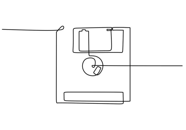 Een Continue Enkele Diskette Lijn Geïsoleerd Witte Achtergrond — Stockvector