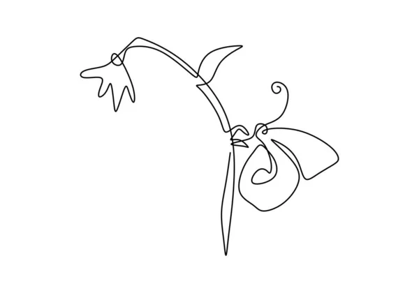 Egy Folyamatos Egysoros Pillangó Ülőrúd Fehér Alapon Izolált Virágon — Stock Vector
