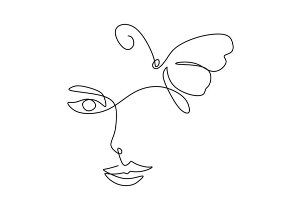 Одна Сплошная Линия Женщины Бабочки Белом Фоне — стоковый вектор