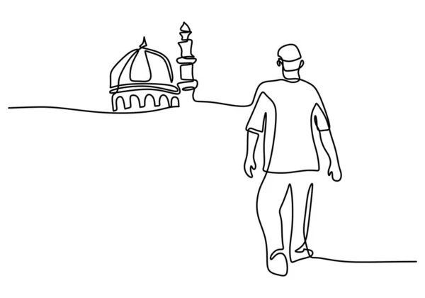 Una Sola Línea Continua Hombre Que Mezquita Aislada Sobre Fondo — Archivo Imágenes Vectoriales