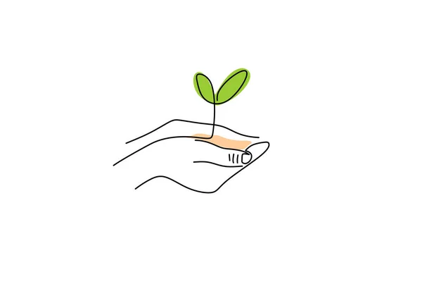 Una Sola Línea Continua Mano Trae Semillas Plantas Para Concepto — Archivo Imágenes Vectoriales