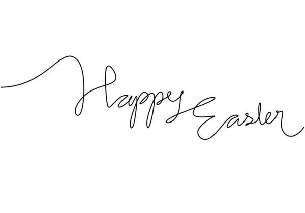 One Continuous Single Line Happy Easter Day Isolated White Background — Stock Vector
