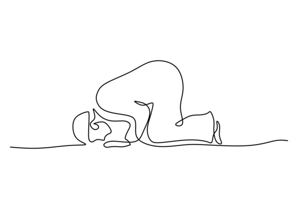 One Continuous Single Line Man Prostration Isolated White Background — ストックベクタ