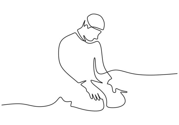 One Continuous Single Line Man Pray Sitting Isolated White Background — ストックベクタ