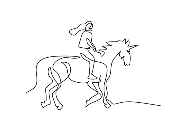 Jedna Souvislá Jediná Linie Člověka Koni Pegasus Izolované Bílém Pozadí — Stockový vektor