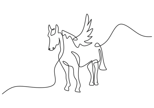 Een Continue Enkele Lijn Vliegende Pegasus Paard Geïsoleerd Witte Achtergrond — Stockvector