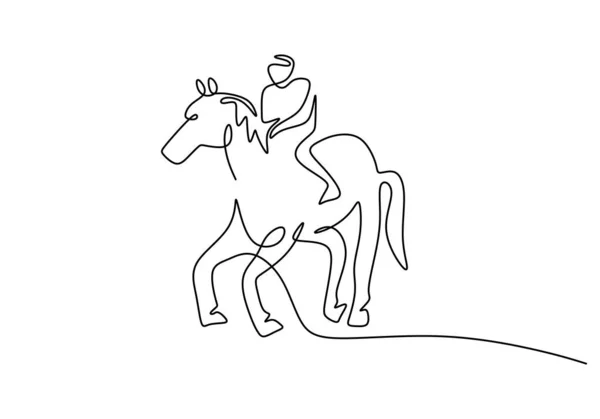 One Continuous Single Line Man Riding Big Pegasus Isolated White — ストックベクタ