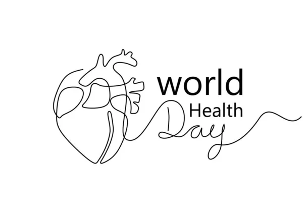 Kontinuerlig Enda Linje Hjärta För Världshälsodagen Isolerad Vit Bakgrund — Stock vektor