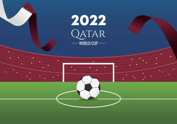 Torneo Calcio Coppa Del Mondo 2022 Con Bandiera Del Qatar — Vettoriale Stock