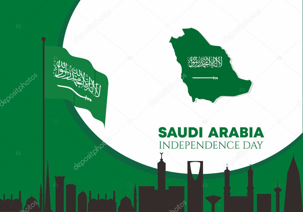 Saudi arabia independence day background with arab flag green color for national celebration on September 23.