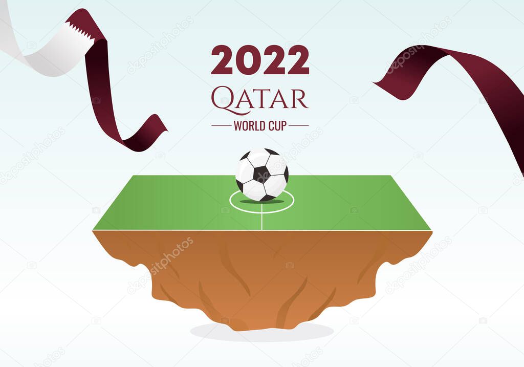 Football Tournament world Cup 2022 with Qatar flag. Background Design Template with green blue white color.