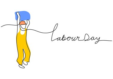 İşçi bayramında beyaz arka planda izole edilmiş tek bir zanaatkar hattı var..