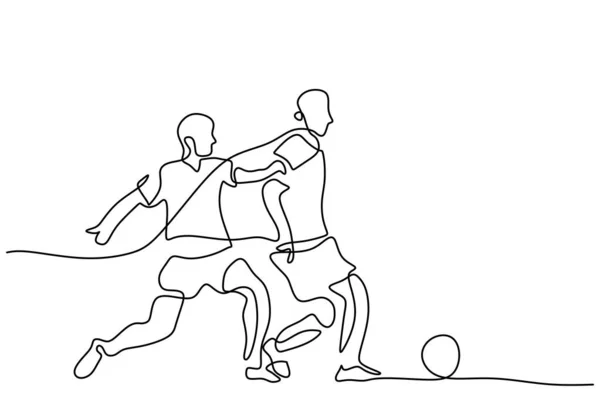 Una Sola Línea Continua Chicos Jugando Fútbol Aislado Sobre Fondo — Vector de stock